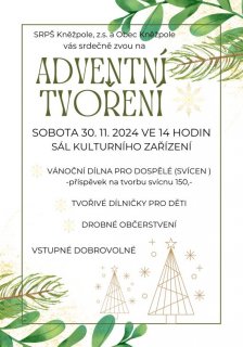 Pozvánka na vánoční tvoření 30. 11. 2024 na sále KZ